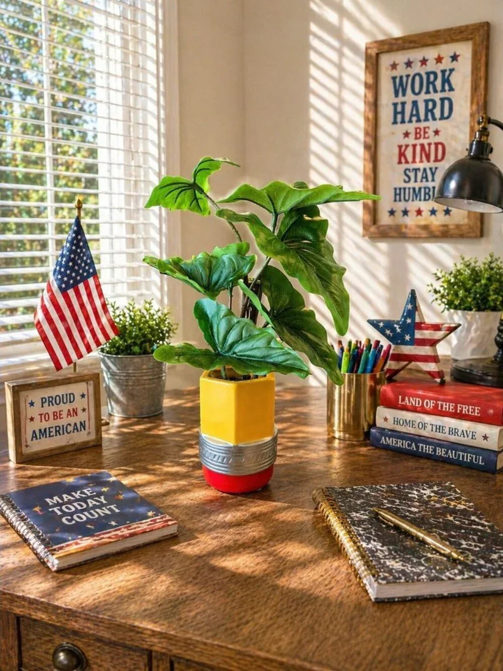 New Teacher Classroom Pencil Green Leaf Desk Fake Plant Room Home Decor